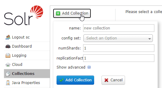 Add Collection menu