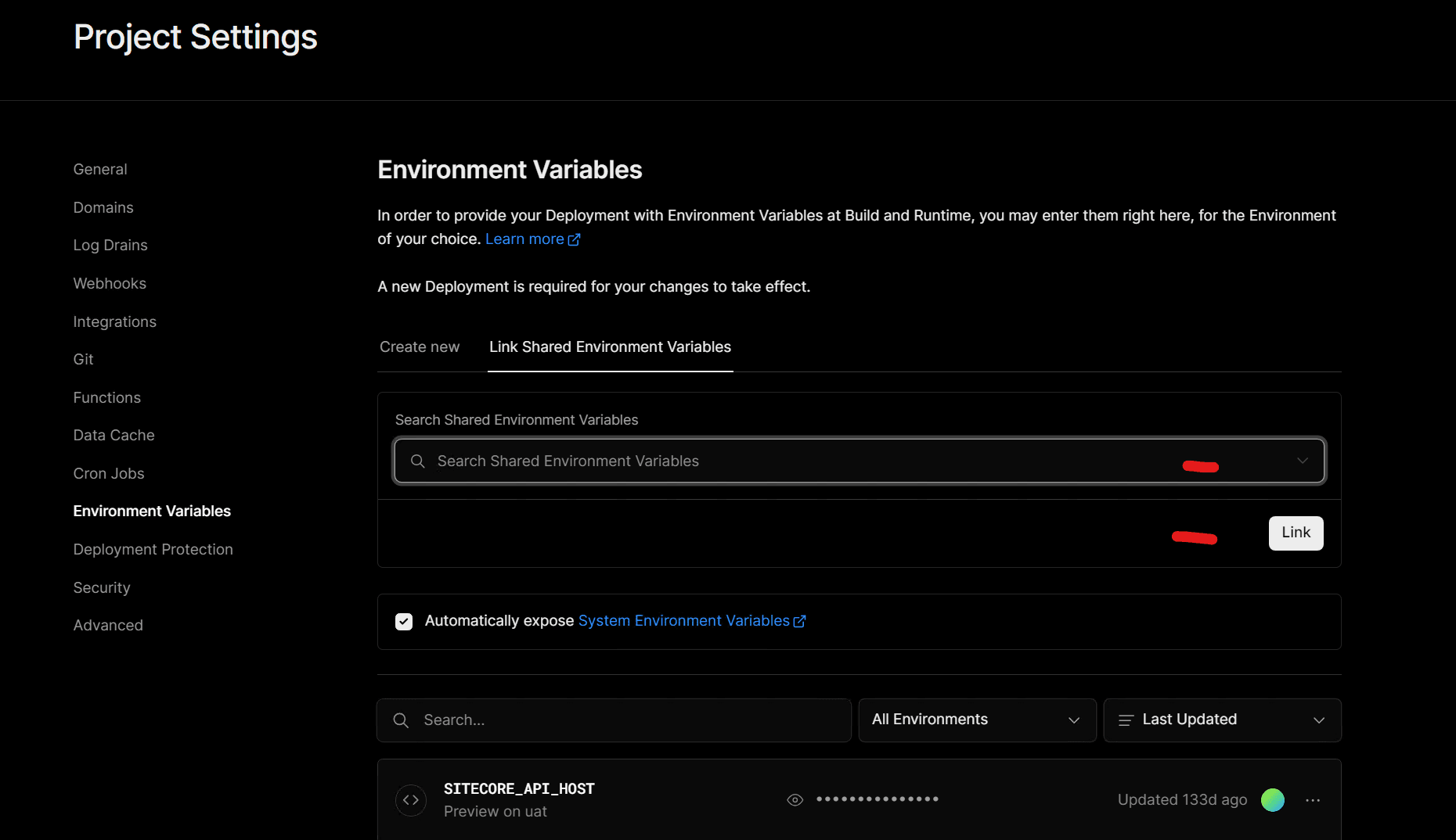 Vercel Env Variables add shared