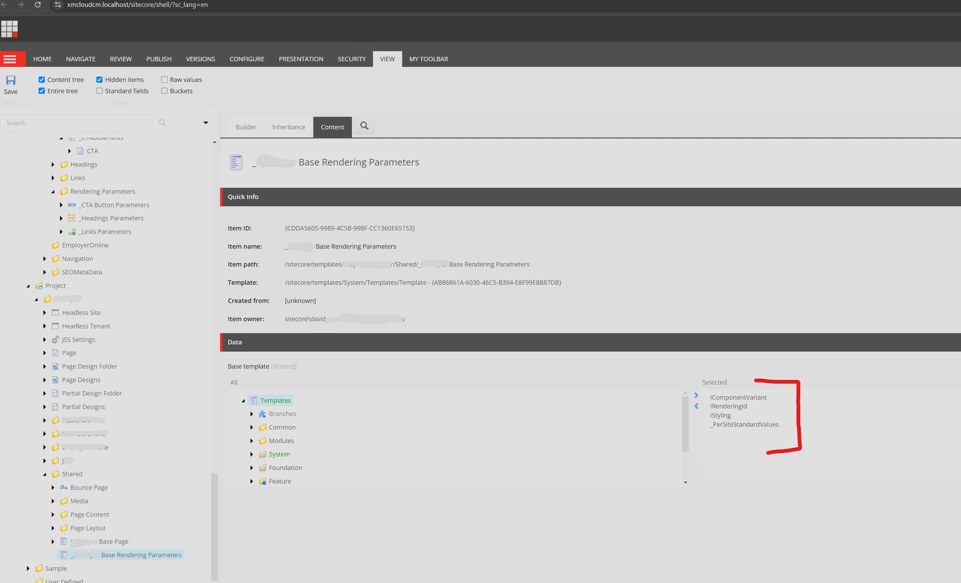 Base Rendering Parameter Template Inheritance