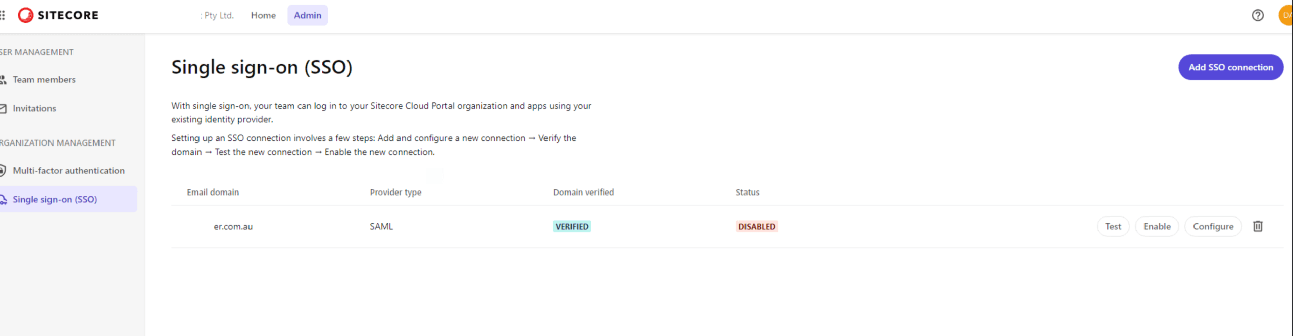 Sitecore Cloud Portal SAML Click Enable
