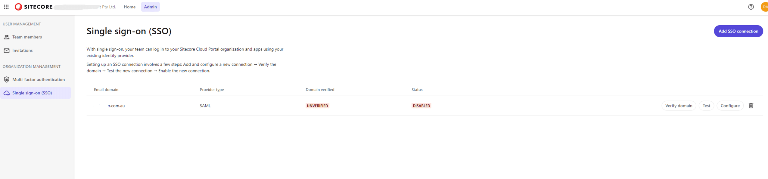 Sitecore Cloud Portal SAML SSO Unverified