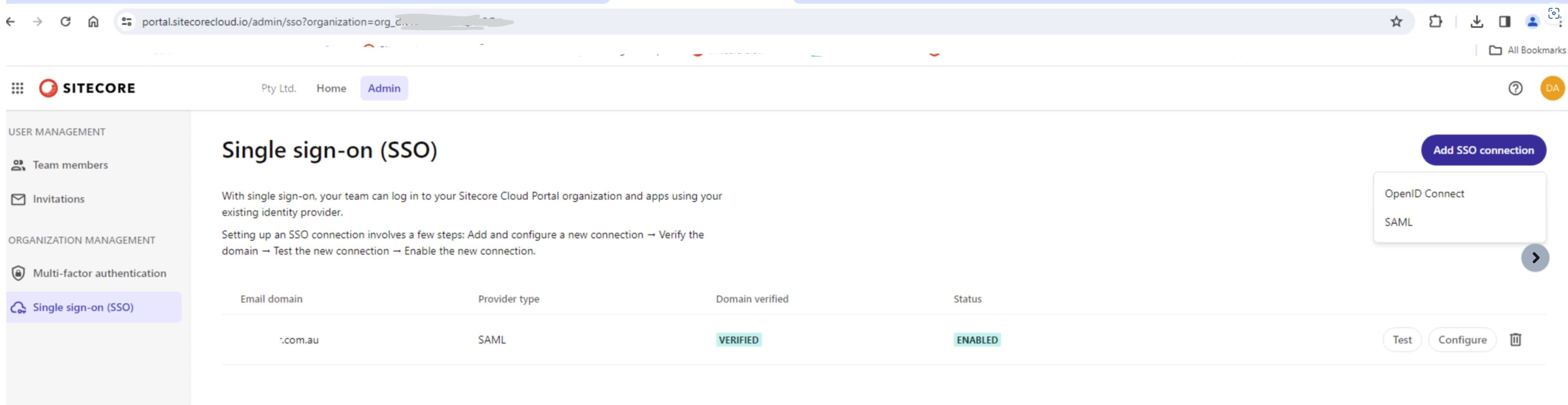 Sitecore Cloud Portal SAML SSO Verfied