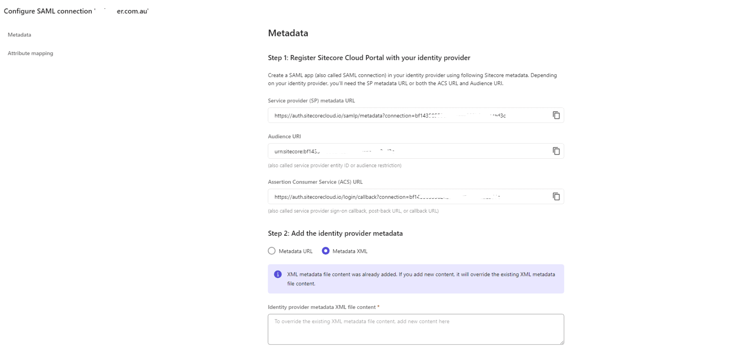 Sitecore Cloud Portal SAML SSO Config